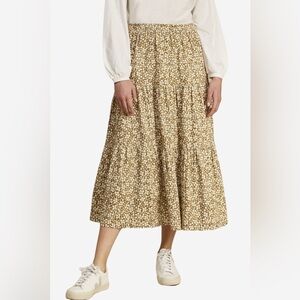NEW $119 People Tree Organic Cotton Mara Floral Print MIDI Skirt Khaki 1021